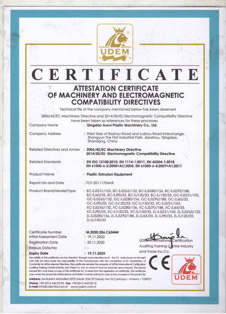 Chine QINGDAO AORUI PLASTIC MACHINERY CO.,LTD1 Certifications